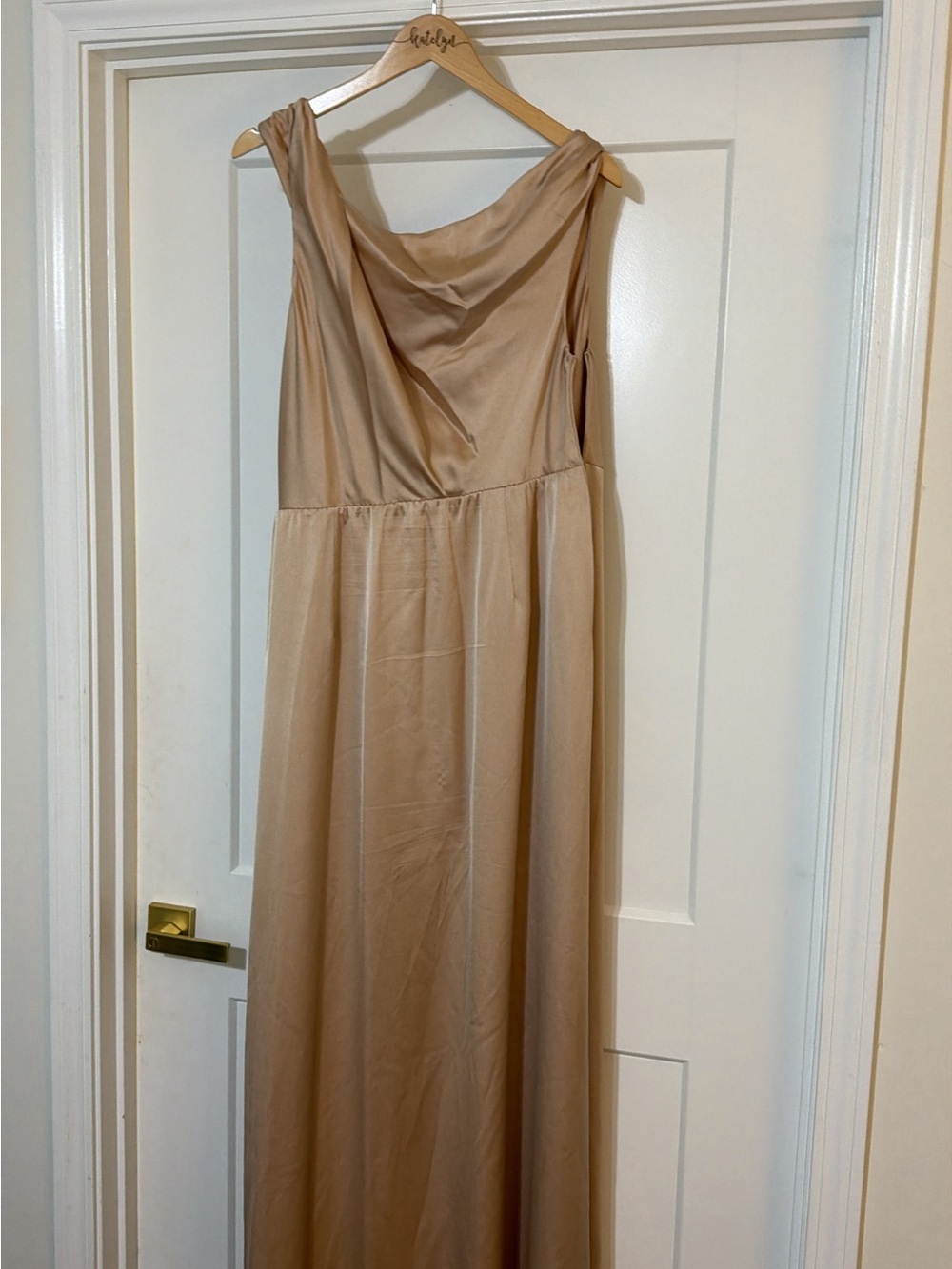Show Me Your MuMu Beige Satin Cowl Neck Maxi Dress